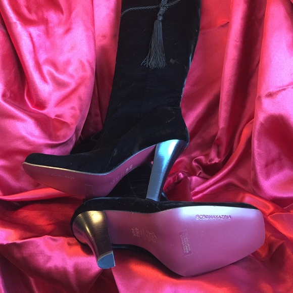 COPY - BCBG MAXAZRIA Black Velvet Tassel Boots - Picture 2 of 4
